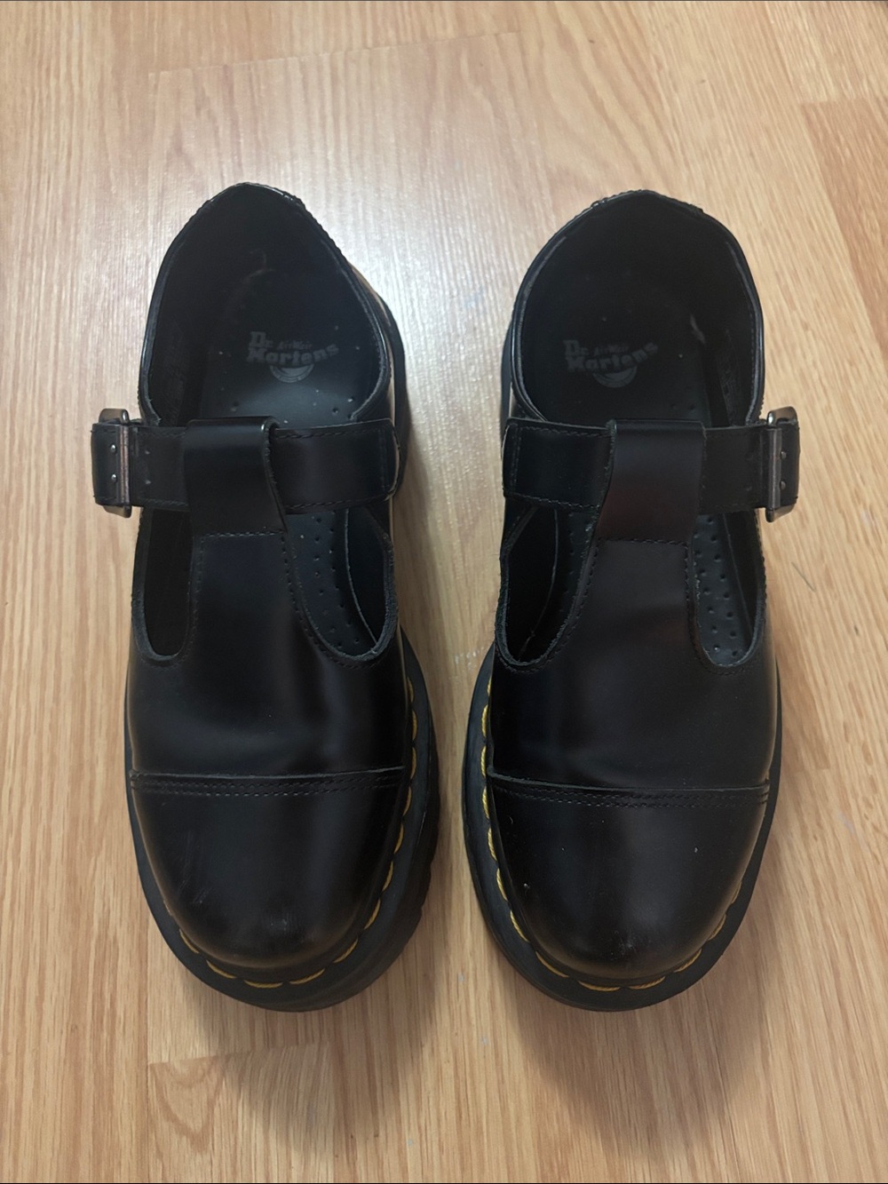 Dr. Martens Bethan Platform Mary Jane Leather Shoes with Yellow Stitching Size 7